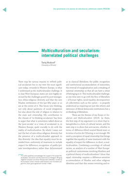 Multiculturalism and Secularism: Interrelated Political Challenges