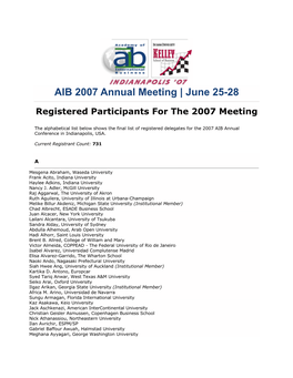 AIB 2007 Annual Meeting | June 25-28