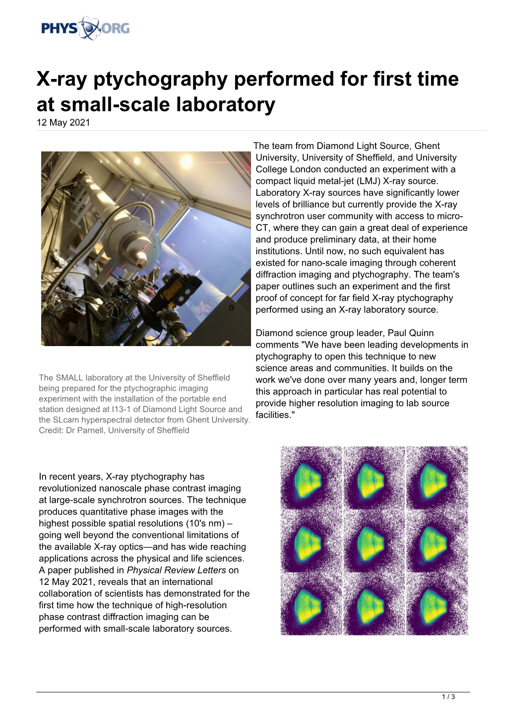 X-Ray Ptychography Performed for First Time at Small-Scale Laboratory 12 May 2021