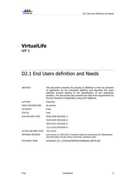 Virtuallife D2.1 End Users Definition and Needs
