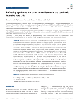 Refeeding Syndrome and Other Related Issues in the Paediatric Intensive Care Unit