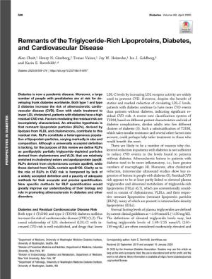 Remnants of the Triglyceride-Rich Lipoproteins, Diabetes, and Cardiovascular Disease