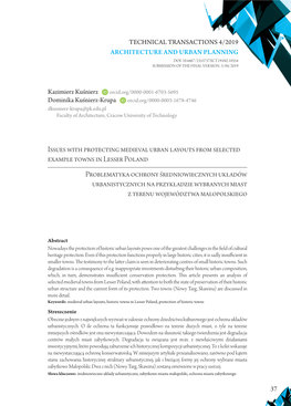 Issues with Protecting Medieval Urban Layouts from Selected Example Towns in Lesser Poland Problematyka Ochrony Średniowiecznyc