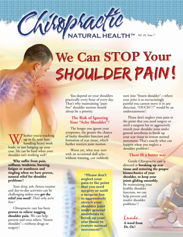 Inside... Shoulder”—Without Drugs Or a Word from Restore Normal Surgery ! Dr