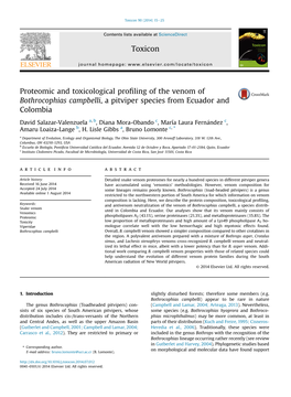 Proteomic and Toxicological Profiling of the Venom of Bothrocophias