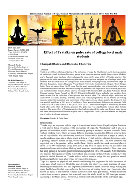 Effect of Trataka on Pulse Rate of College Level Male Students
