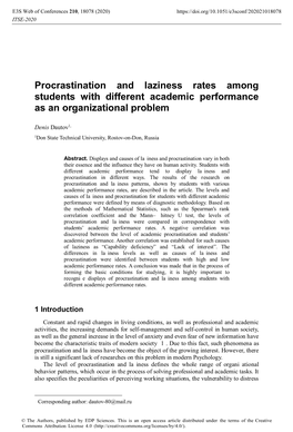 Procrastination and Laziness Rates Among Students with Different Academic Performance As an Organizational Problem