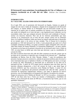 El Ferrocarril Vasco-Asturiano: La Prolongación De Ujo a Collanzo Y Su Impacto Territorial En El Valle Del Río Aller