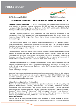 Jacobsen Launches Cushman Hauler Elite at BTME 2019