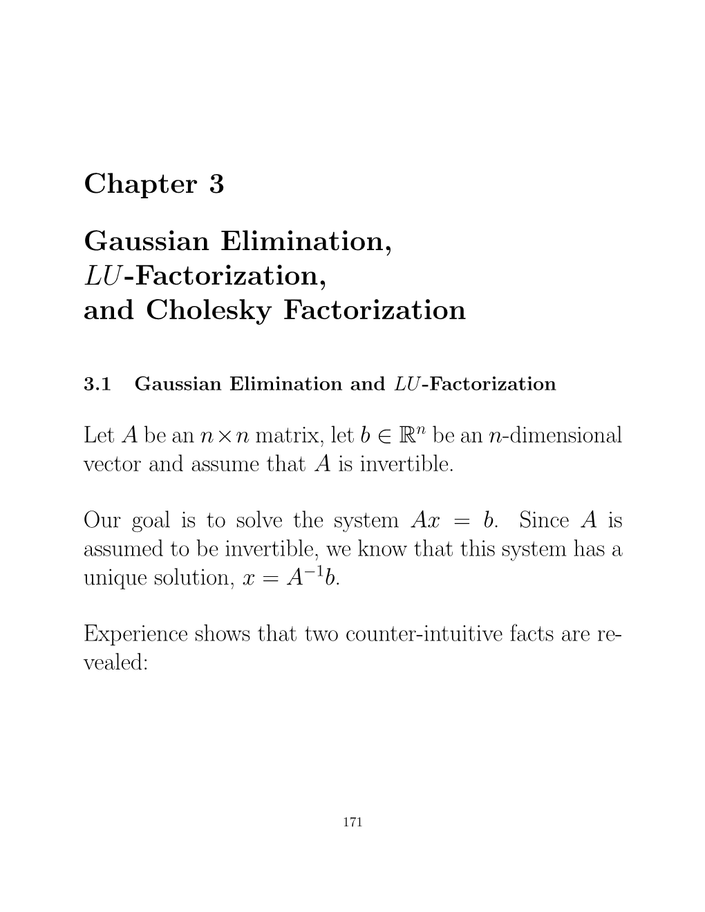 Chapter 3 Gaussian Elimination, LU-Factorization, and Cholesky