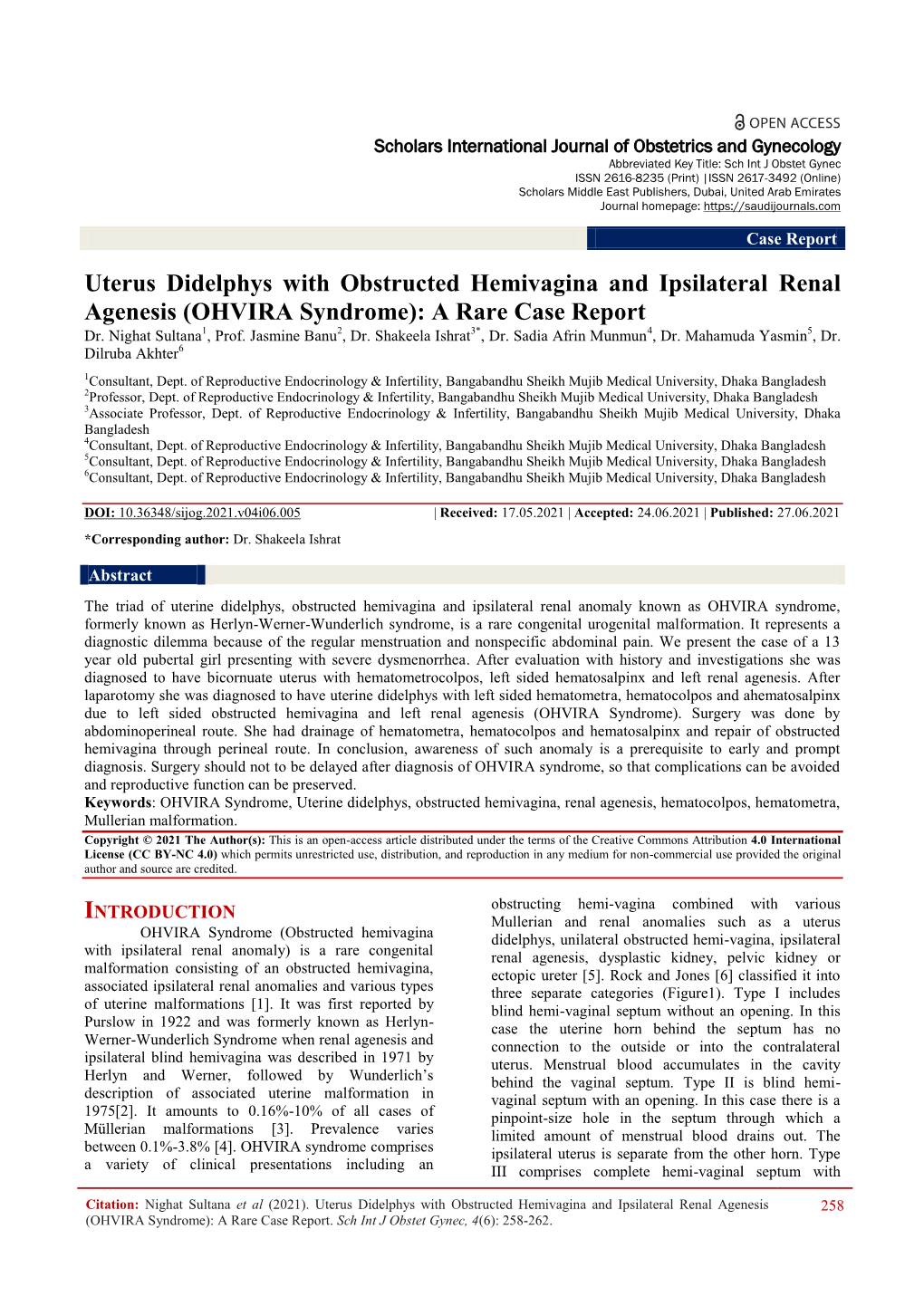 OHVIRA Syndrome): a Rare Case Report Dr