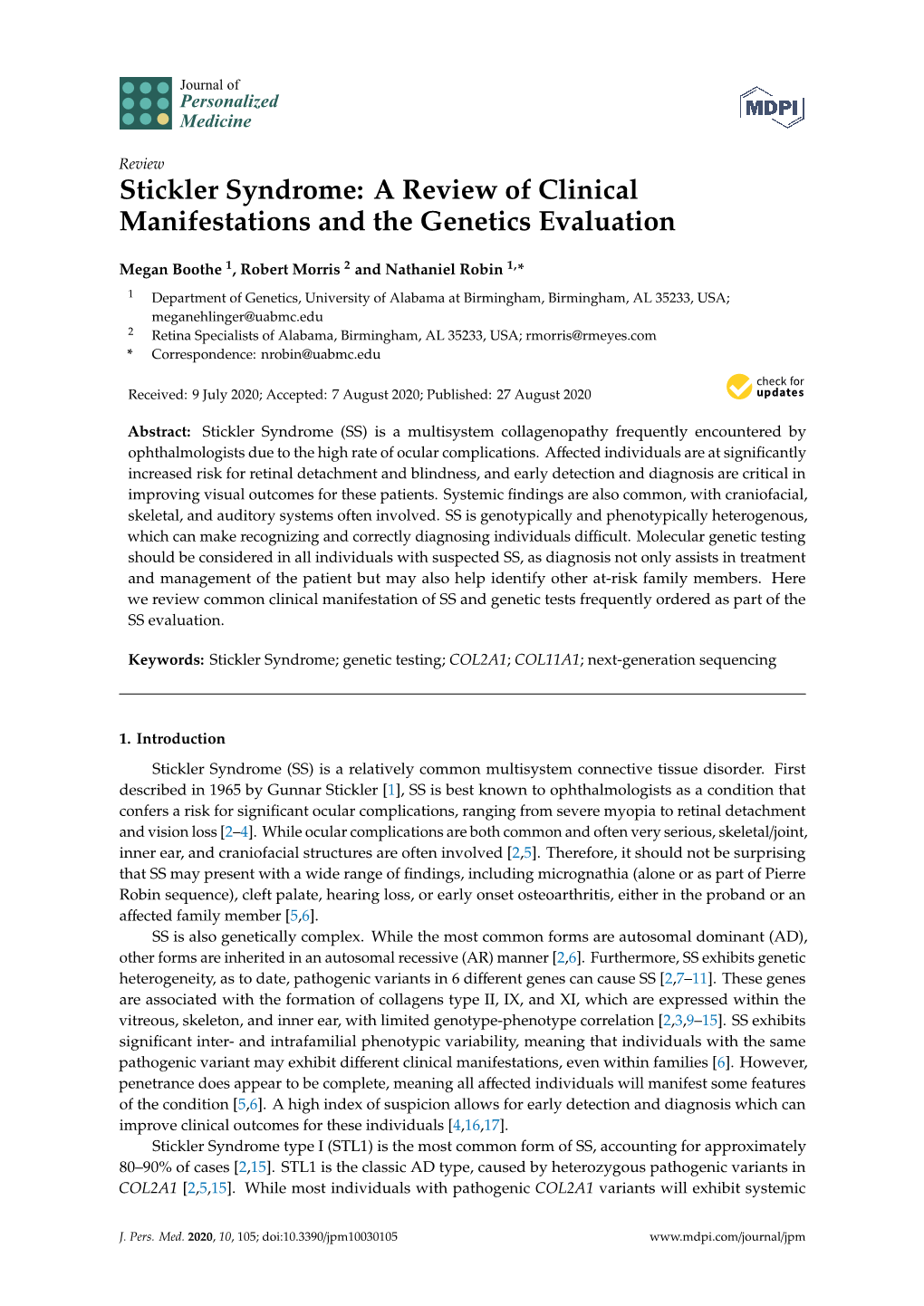 Stickler Syndrome: a Review of Clinical Manifestations and the Genetics Evaluation