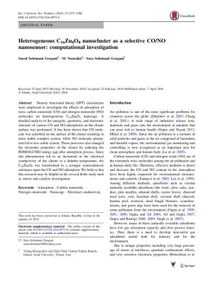 Heterogeneous C16zn8o8 Nanocluster As a Selective CO/NO Nanosensor: Computational Investigation
