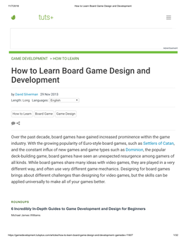 How to Learn Board Game Design and Development
