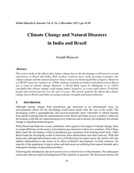 Climate Change and Natural Disasters in India and Brazil