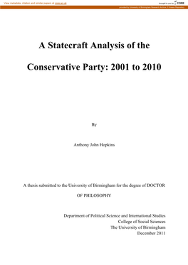 A Statecraft Analysis of the Conservative Party