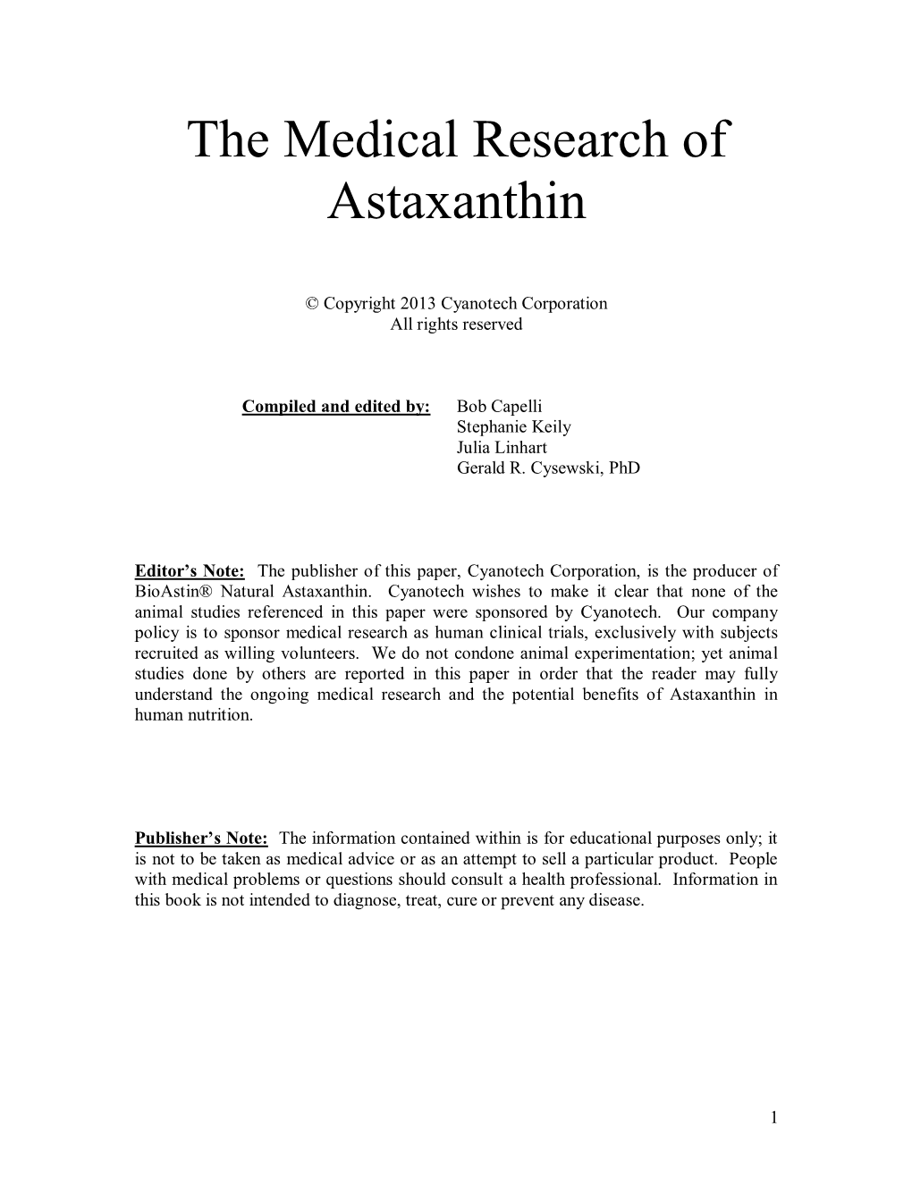 Astaxanthin Abstracts