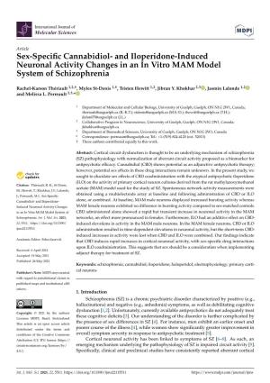 Sex-Specific Cannabidiol- and Iloperidone-Induced Neuronal Activity Changes in an in Vitro MAM Model System of Schizophrenia