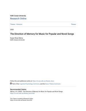The Direction of Memory for Music for Popular and Novel Songs