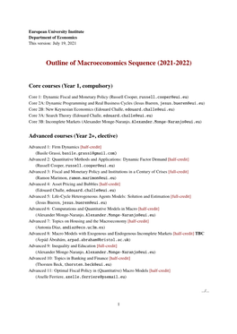 Outline of Macroeconomics Sequence (2021-2022)