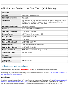 AFP Practical Guide on the Dive Team (ACT Policing)