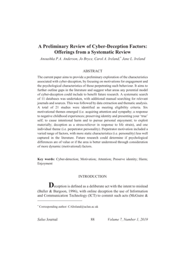 A Preliminary Review of Cyber-Deception Factors: Offerings from a Systematic Review Anoushka P.A