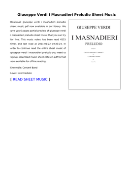 Giuseppe Verdi I Masnadieri Preludio Sheet Music