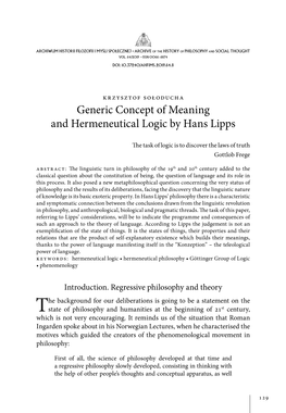 Generic Concept of Meaning and Hermeneutical Logic by Hans Lipps