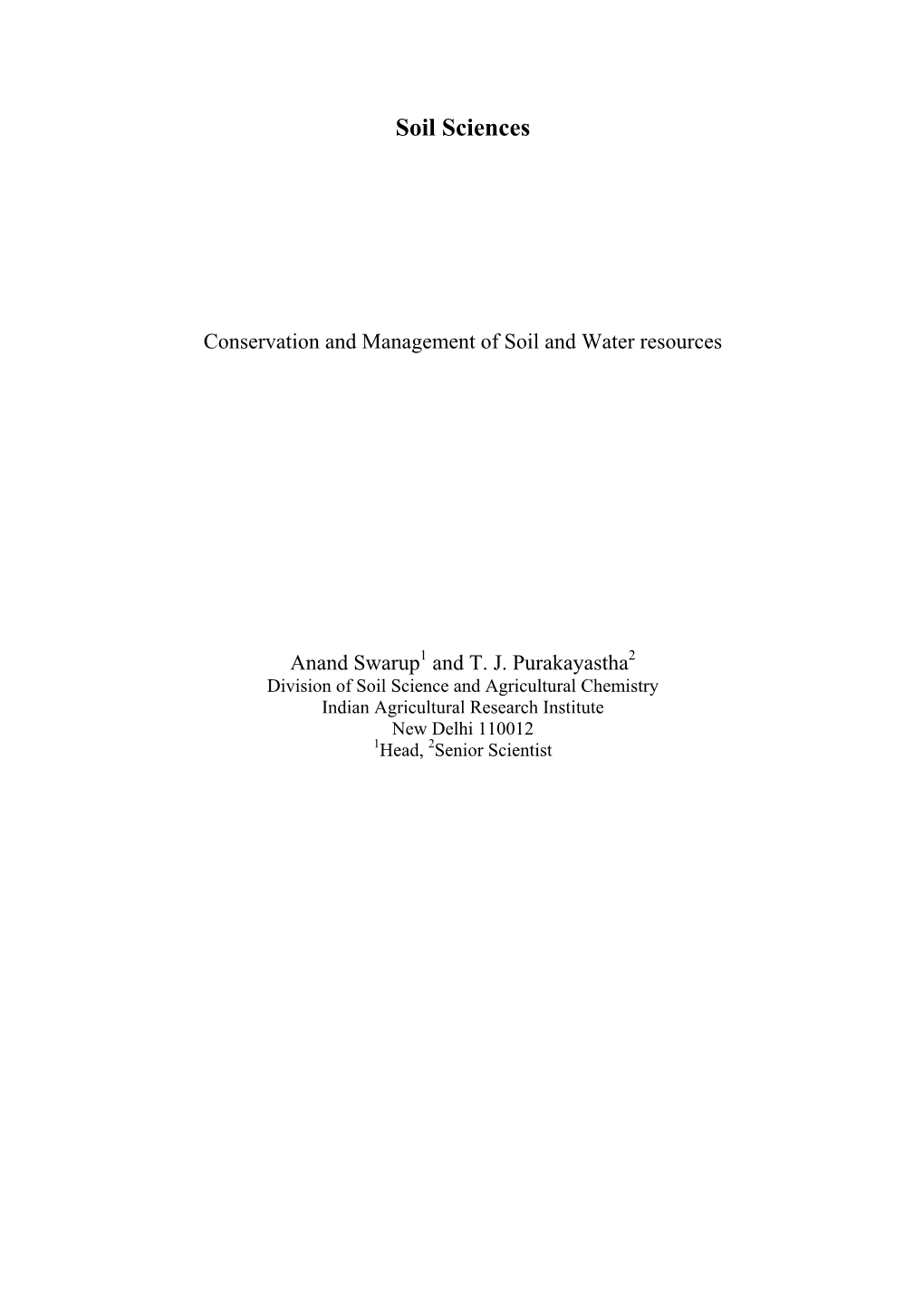 Conservation and Management of Soil and Water Resources