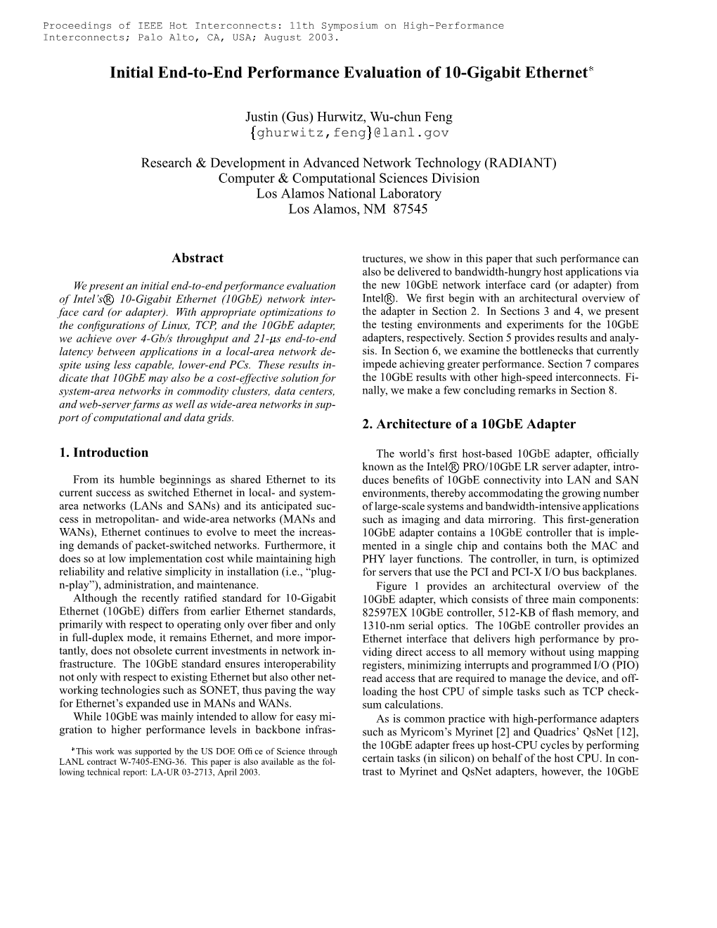 Initial End-To-End Performance Evaluation of 10-Gigabit Ethernet