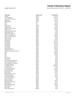 Vendor Publication Report Lander County, NV Payment Date Range: 04/01/2020 - 06/30/2020