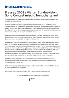 Presse / 2008 / Vierter Bundesvision Song Contest Mischt Trendcharts Auf