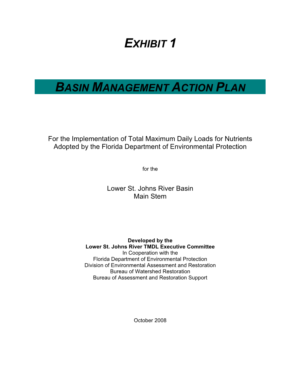 Lower St. Johns River BMAP Is That Portion of the St