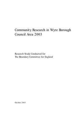 Community Research in Wyre Borough Council Area 2003