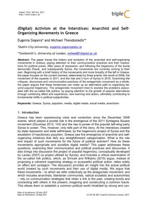Anarchist and Self- Organizing Movements in Greece