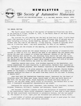 The Society of Automotive Historians Was Held on the Evening of Friday, October 6, 1972, in the Mosaic Room of the Hot E L Hershey at Hershey Pennsylvania