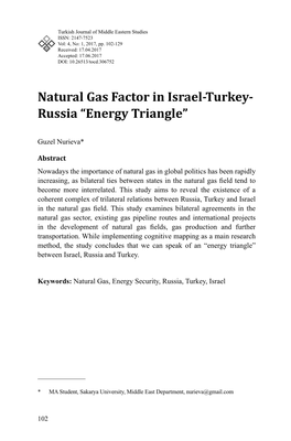 Natural Gas Factor in Israel-Turkey- Russia “Energy Triangle”