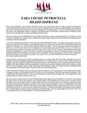 Sara Louise Petrocelli, Mezzo Soprano