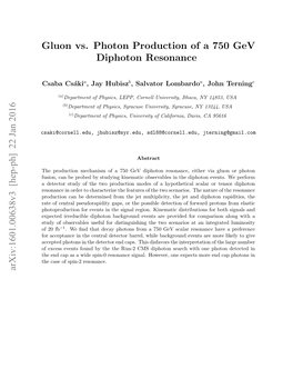 Gluon Vs. Photon Production of a 750 Gev Diphoton Resonance Arxiv