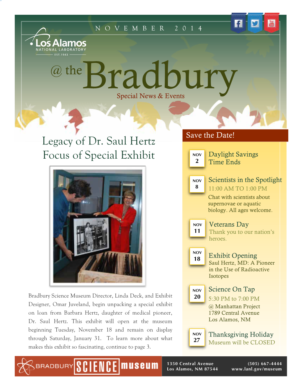 Legacy of Dr. Saul Hertz Focus of Special Exhibit NOV Daylight Savings 2 Time Ends