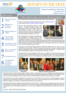 ROTARY on the MOVE Rotary Coordinators’ Newsletter November 2015