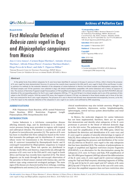 First Molecular Detection of Babesia Canis Vogeli in Dogs and Rhipicephalus Sanguineus from Mexico