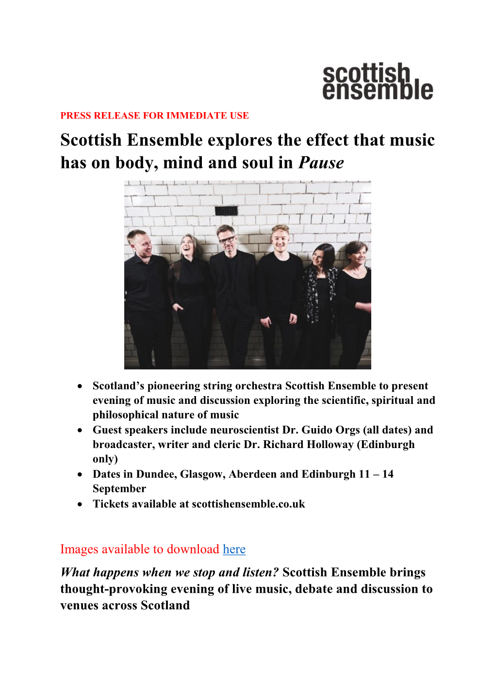 Scottish Ensemble Explores the Effect That Music Has on Body, Mind and Soul in Pause