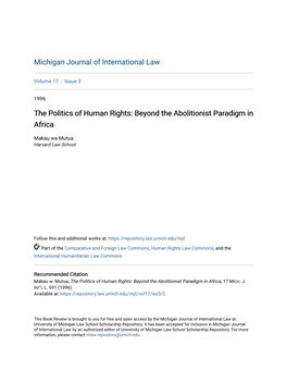 The Politics of Human Rights: Beyond the Abolitionist Paradigm in Africa