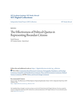The Effectiveness of Political Quotas in Representing Rwandan Citizens" (2015)