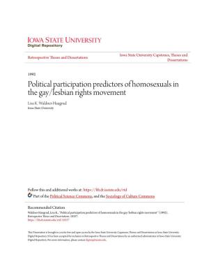 Political Participation Predictors of Homosexuals in the Gay/Lesbian Rights Movement Lisa K