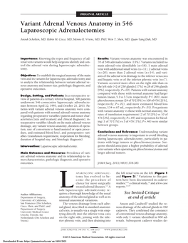 Variant Adrenal Venous Anatomy in 546 Laparoscopic Adrenalectomies