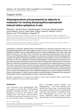 Allopregnanolone and Perampanel As Adjuncts to Midazolam for Treating Diisopropylﬂuorophosphate- Induced Status Epilepticus in Rats