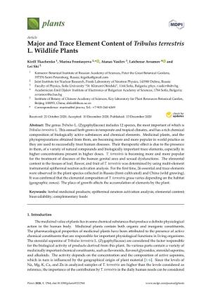 Major and Trace Element Content of Tribulus Terrestris L. Wildlife Plants