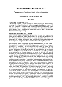 Newsletter 312 – November 2011